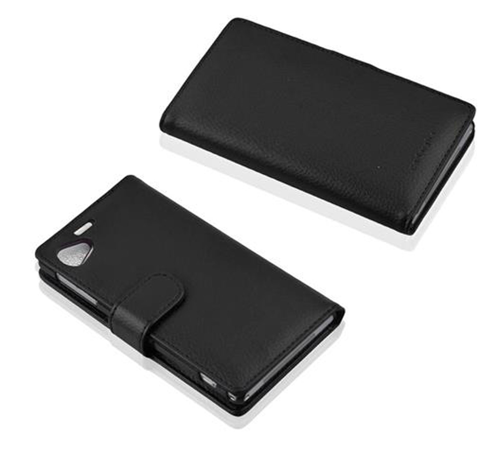 Due custodie nere in pelle per telefono su sfondo bianco.
