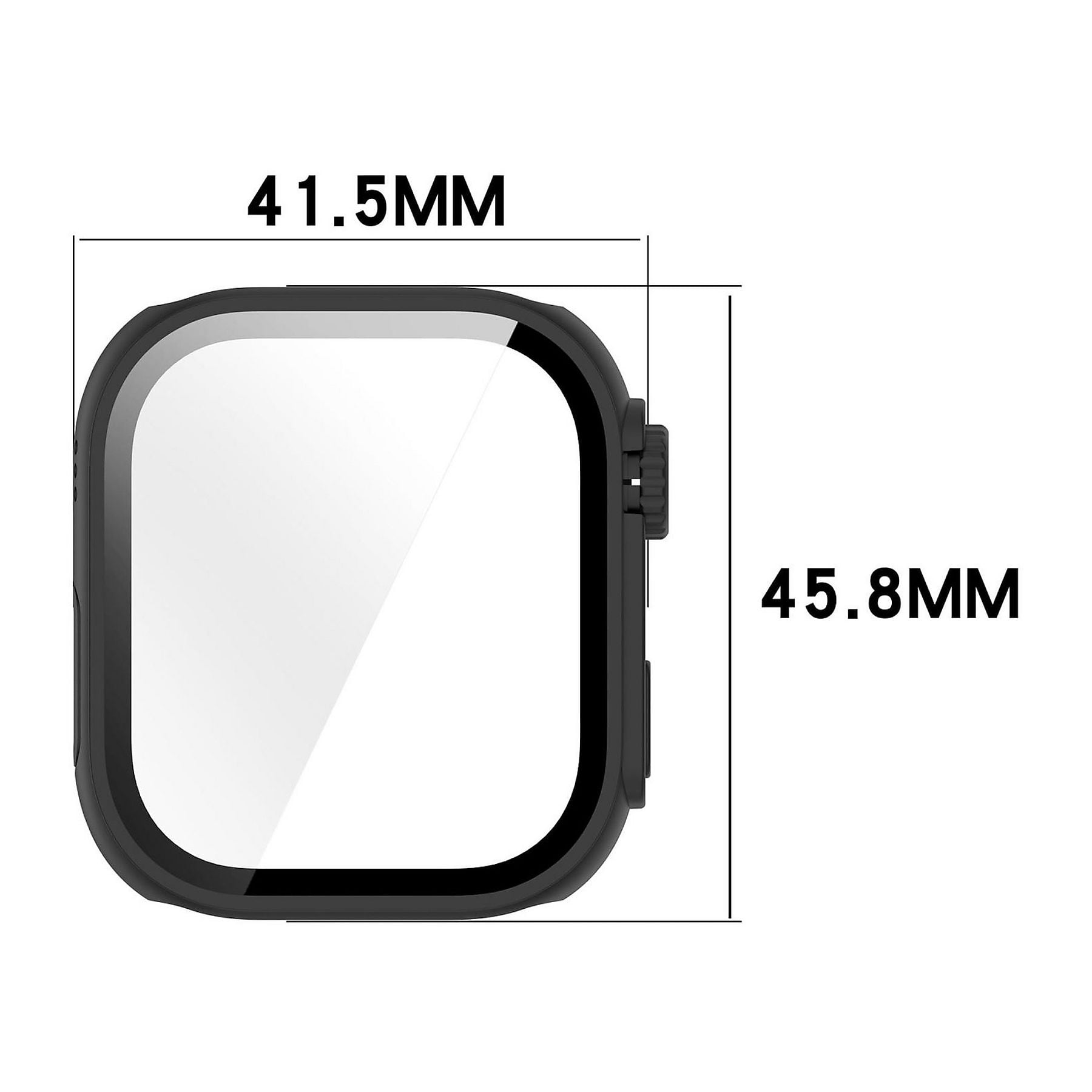 Schwarzer Uhrenschutz mit Maßen 41,5 MM und 45,8 MM.