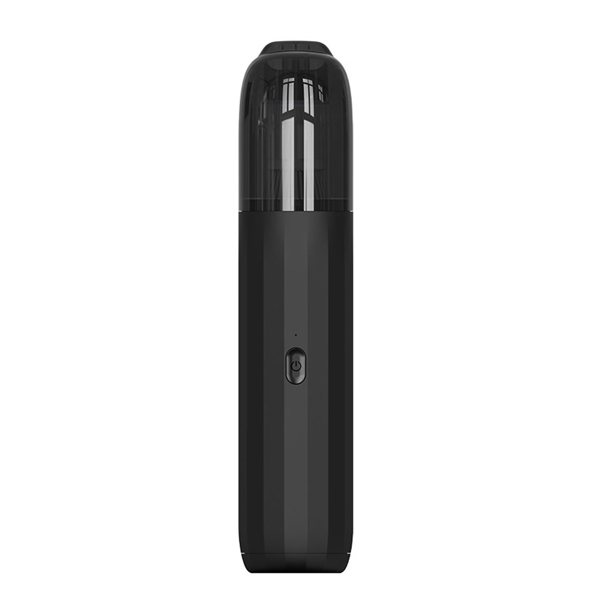 Ein schwarzer Vape Pen mit transparenter Oberseite und Power-Knopf an der Seite.