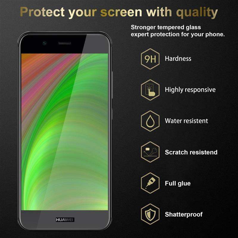 Uno smartphone con sfondo stilizzato e icone che evidenziano le caratteristiche della protezione schermo.