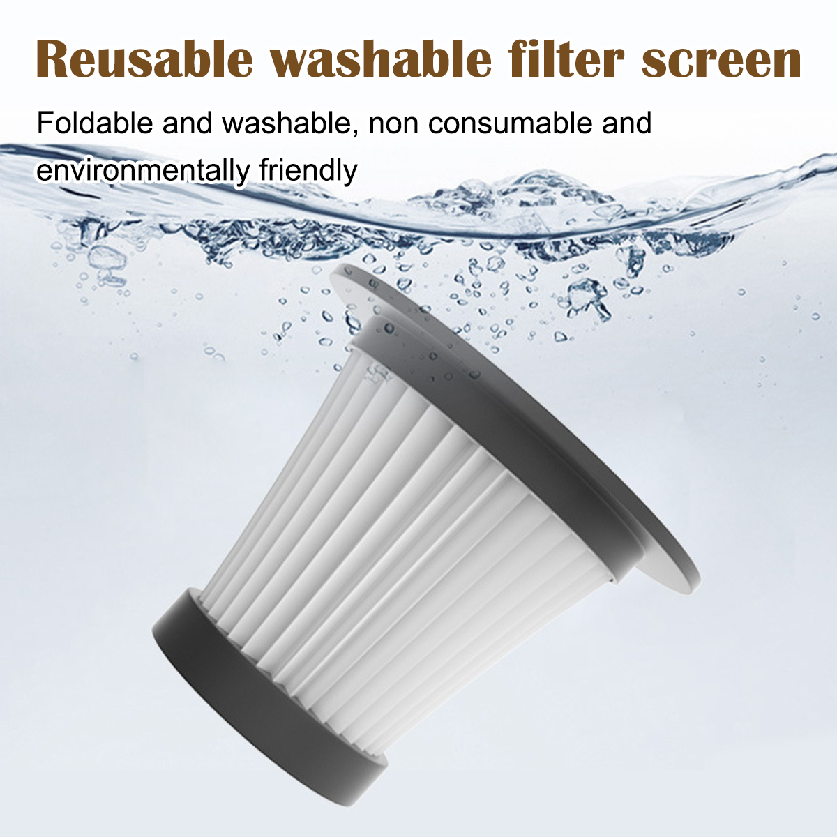 Grauer und weißer Vakuumfilter unter Wasser, mit Blasen.