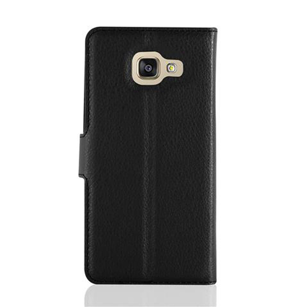 Schwarze Handyhülle mit Brieftaschen-Design, Kameraöffnung oben.