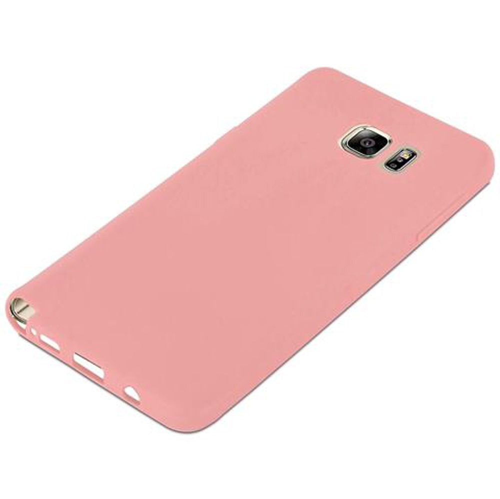 Ein rosafarbener Handy-Schutz auf weißem Hintergrund.