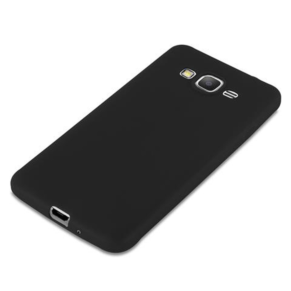 Smartphone nero con fotocamera e flash sul retro.