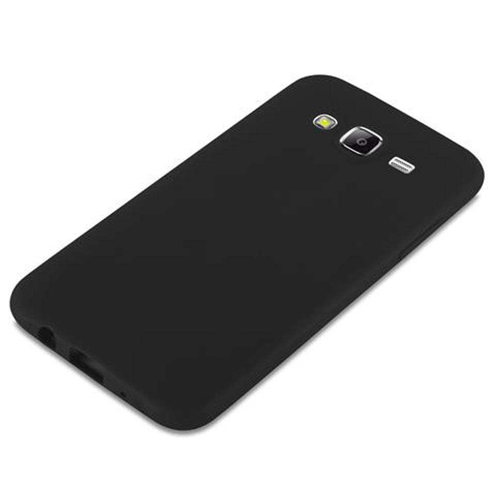 Funda de teléfono negra con lente de cámara y flash en la parte trasera.