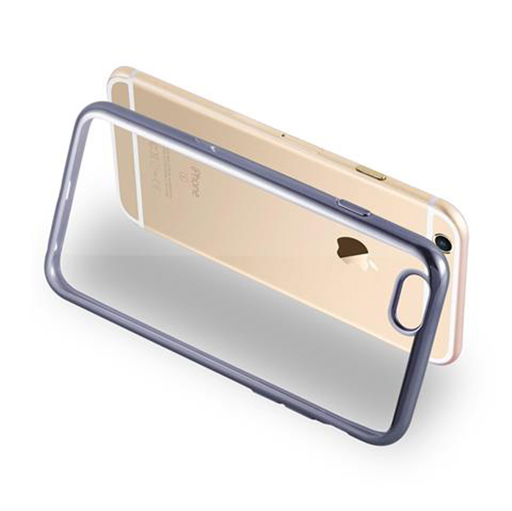 Un iPhone dorato con una cornice protettiva trasparente.