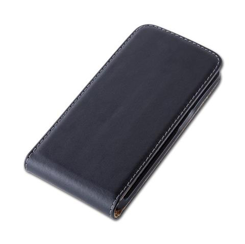 Funda de teléfono azul oscuro con costuras blancas, sobre fondo blanco.