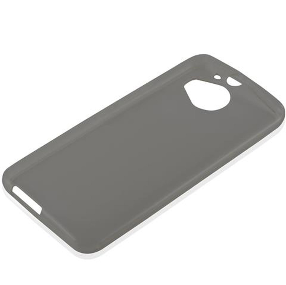 Custodia per telefono grigia semplice con ritagli per fotocamera e porte.