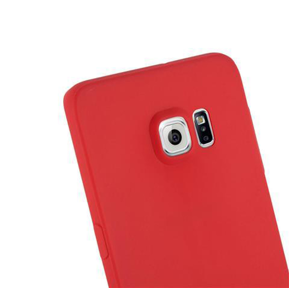 Cover rossa per telefono con obiettivo e flash.