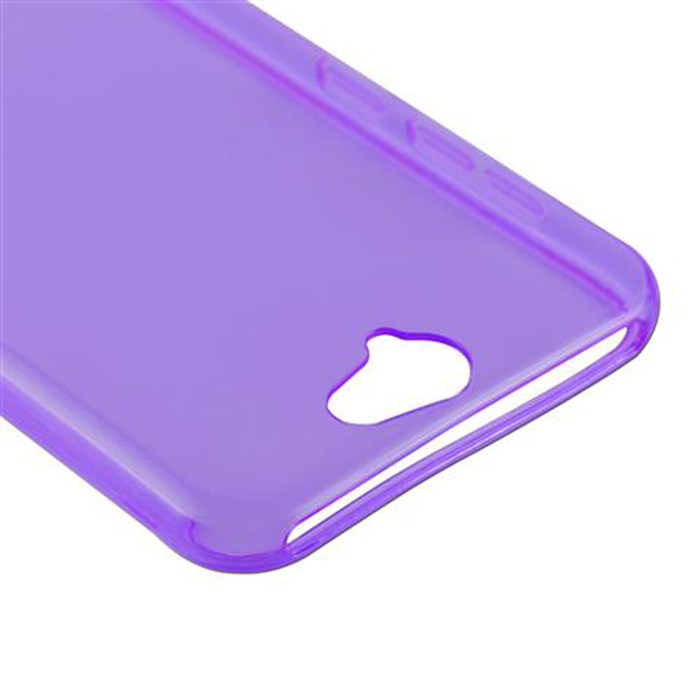 Lila transparente Handyhülle mit Ausschnitt für Kamera und Knöpfe.