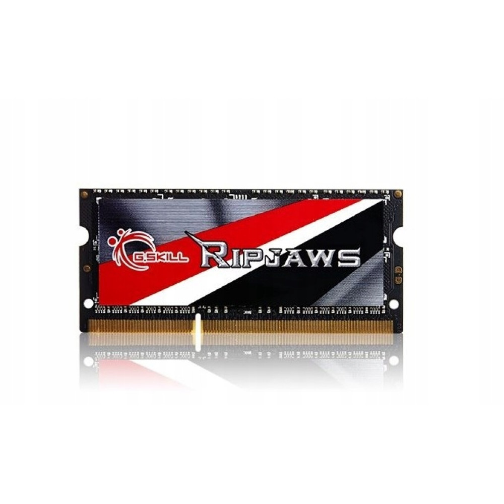 Ein G.SKILL RIPSJAWS Laptop-RAM-Modul in Schwarz, Rot und Weiß.
