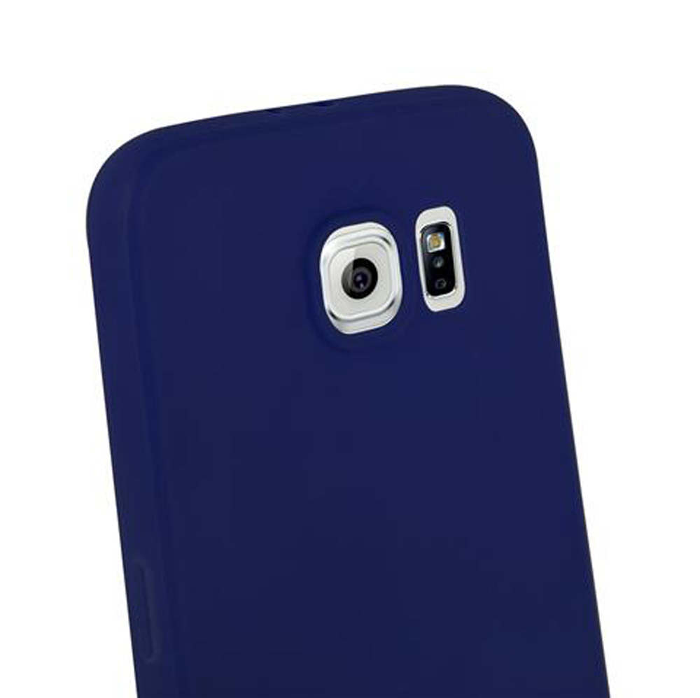Custodia blu scuro per telefono con modulo fotocamera e flash.