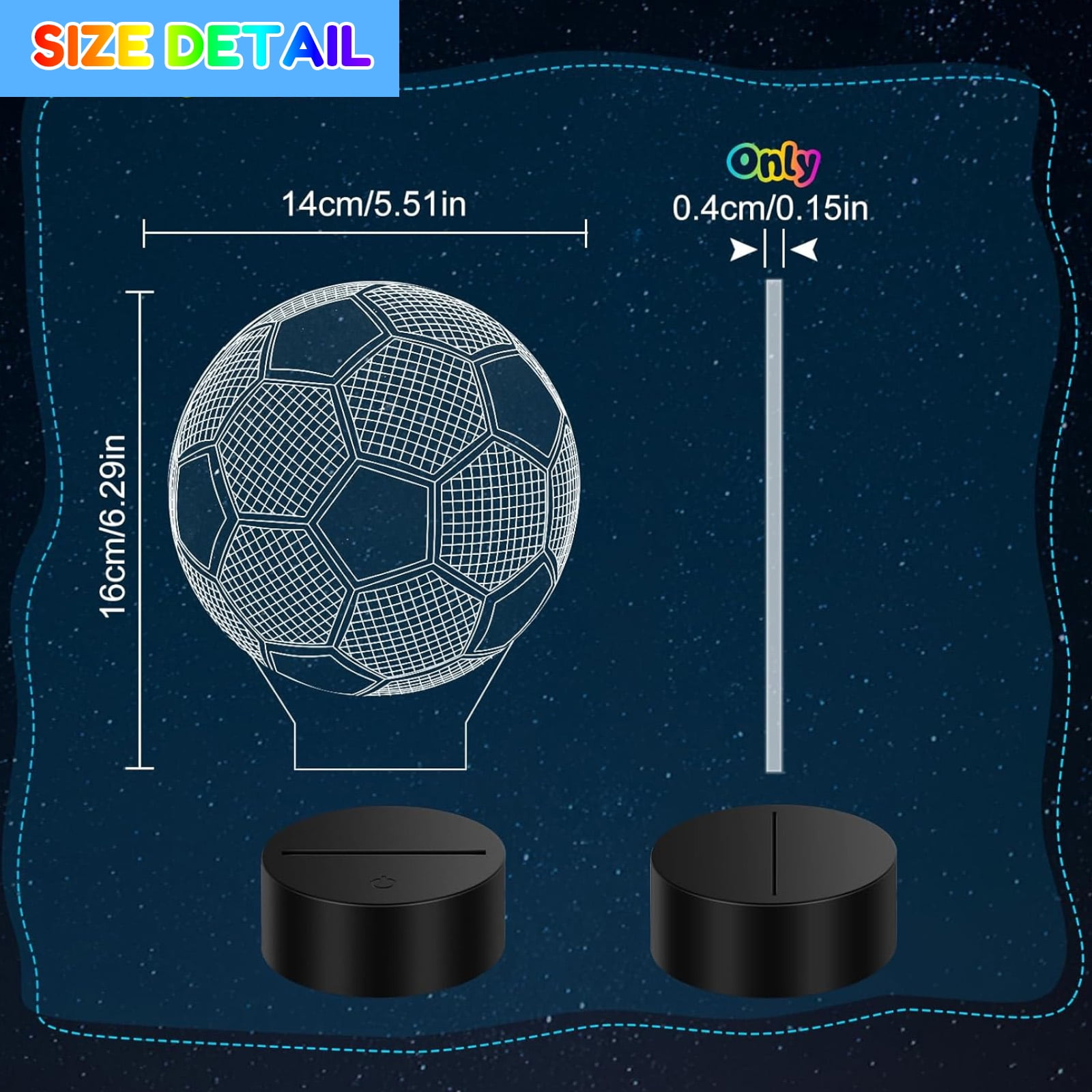 Größenangaben für eine Fußballdekoration: 14cm breit, 16cm hoch.