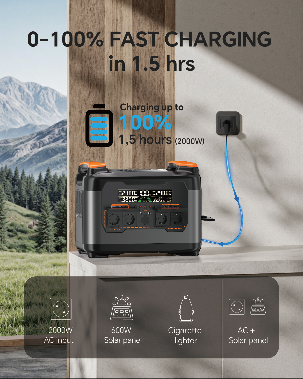 Estación de energía portátil carga rápida: 100% en 1,5 horas.
