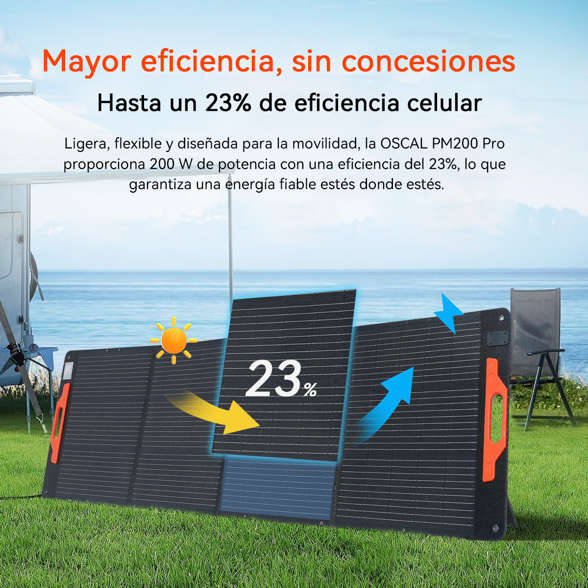 Paneles solares plegables con 23% de eficiencia junto al mar