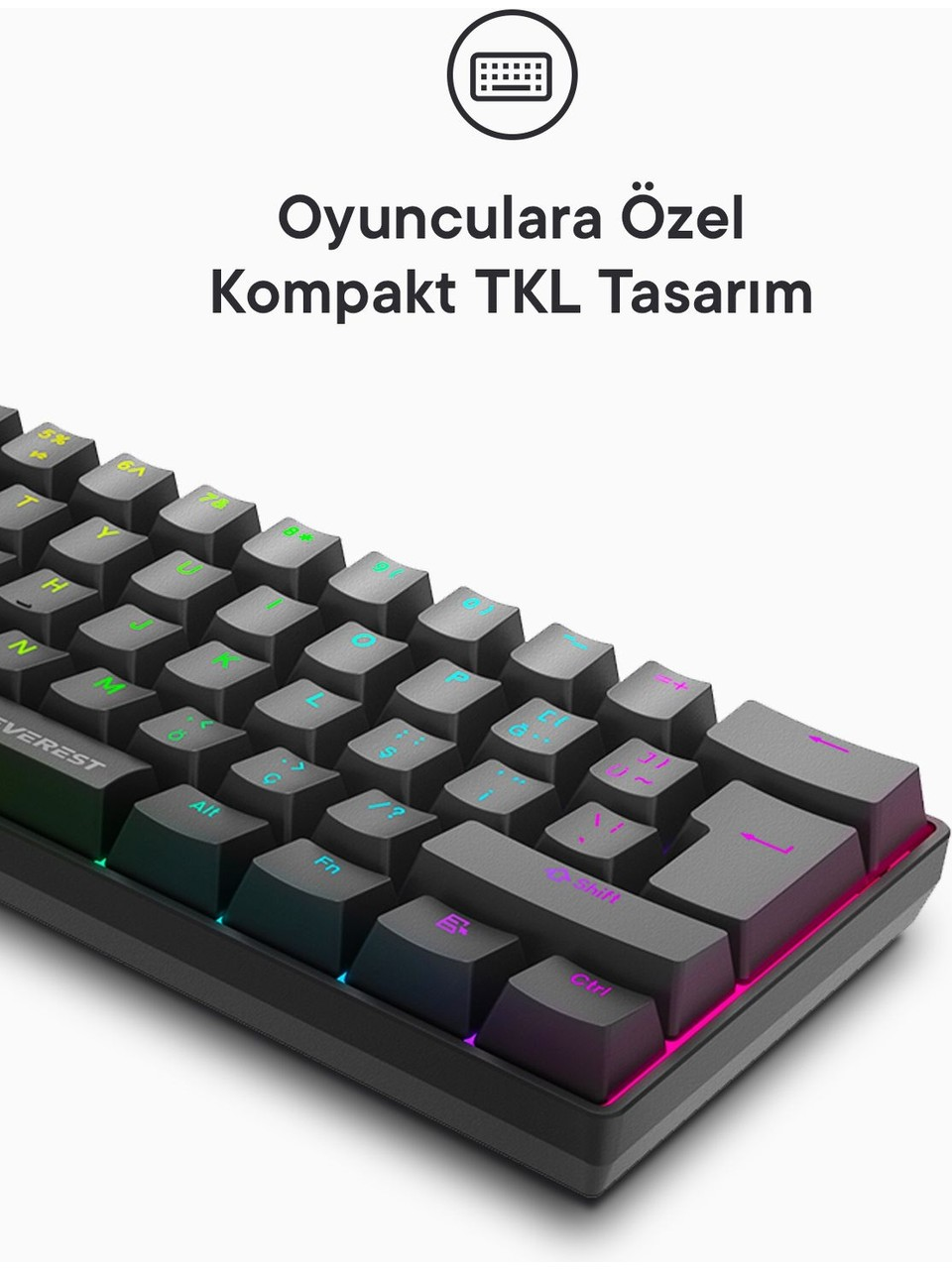 Oyuncular için renkli arka aydınlatmalı kompakt TKL klavye.