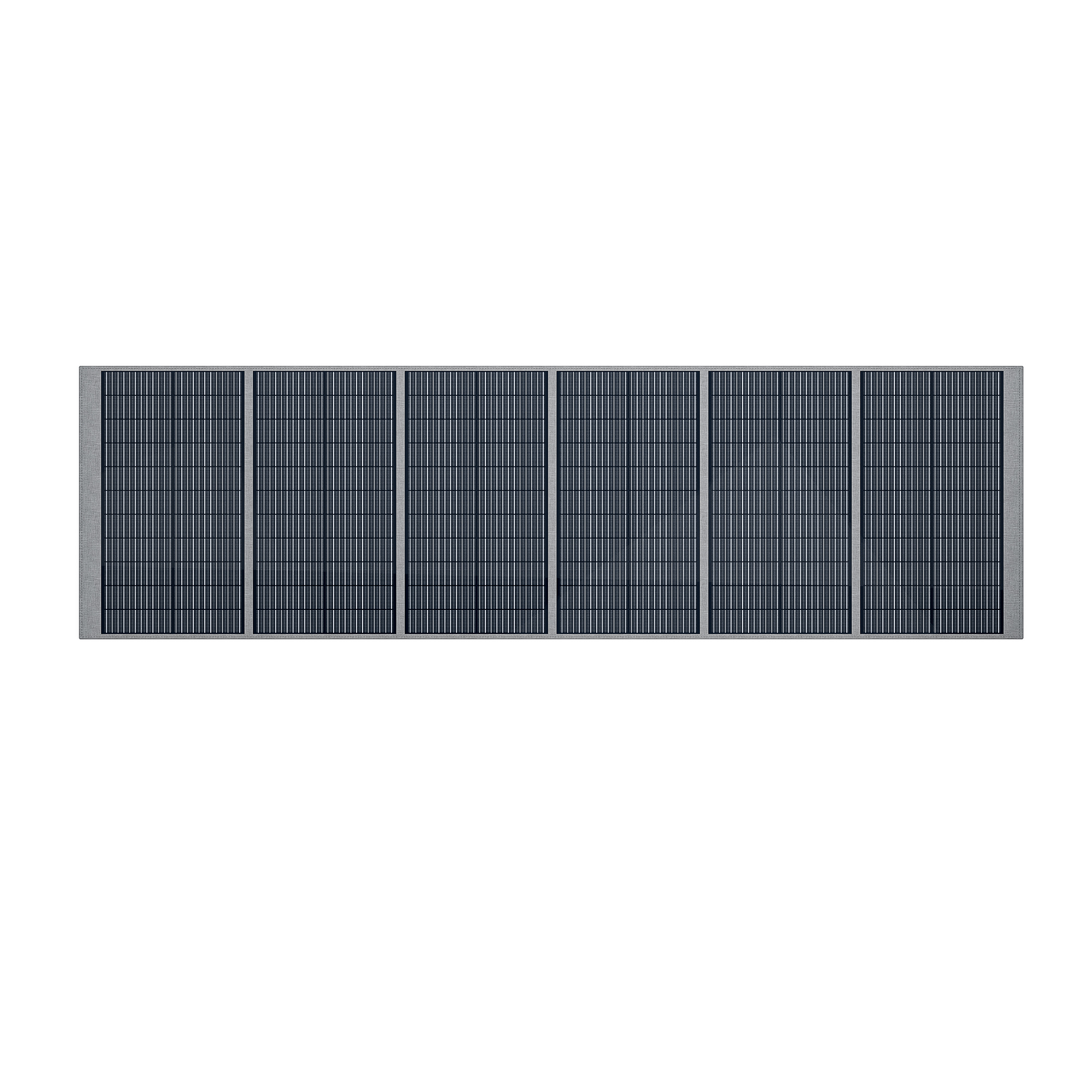 Un panel solar oscuro de seis segmentos con marco gris.