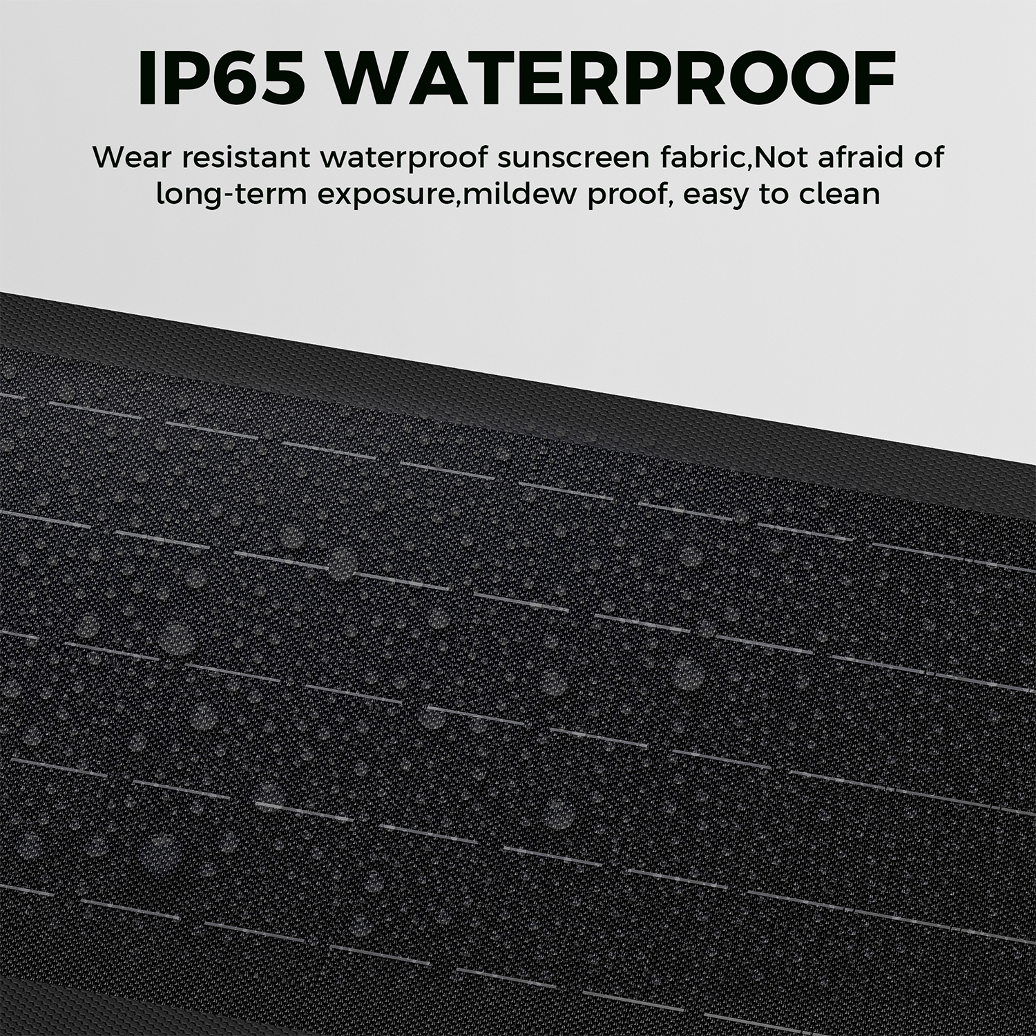 Tela negra con gotas de agua, impermeable IP65.