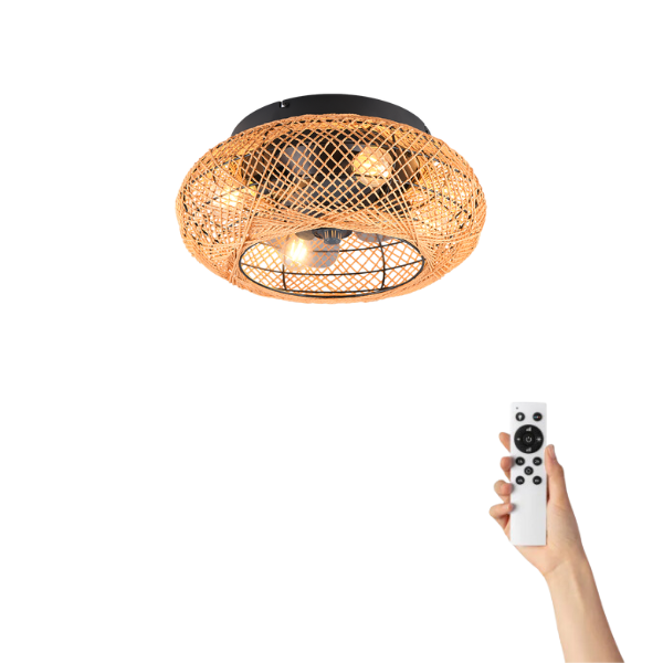 Plafoniera in rattan con telecomando.