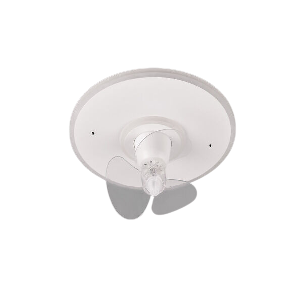 Lampada da soffitto bianca con pale trasparenti e luce integrata.