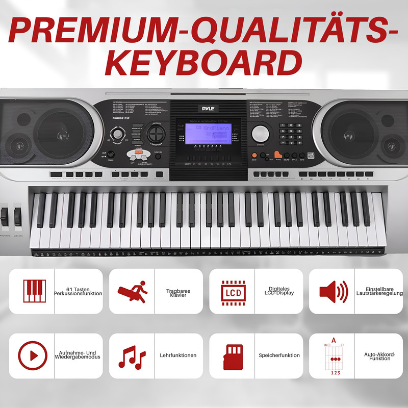 Ein Pyle Premium-Qualitäts-Keyboard mit 61 Tasten, LCD und mehreren Funktionen.