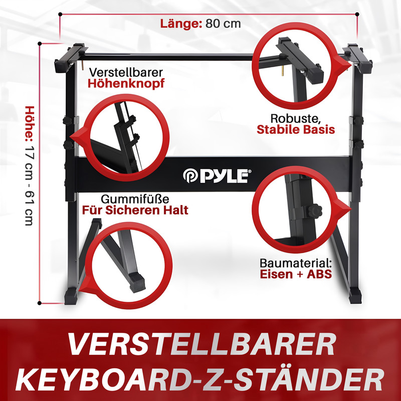 Verstellbarer Keyboard-Z-Ständer mit Höhenverstellung, Gummifüßen und robuster Basis.