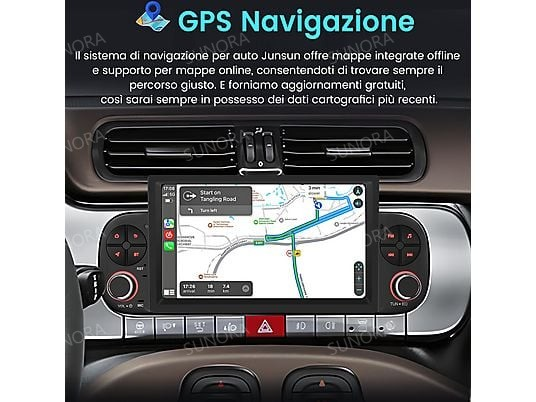 Cruscotto auto con sistema di navigazione GPS che mostra una mappa.