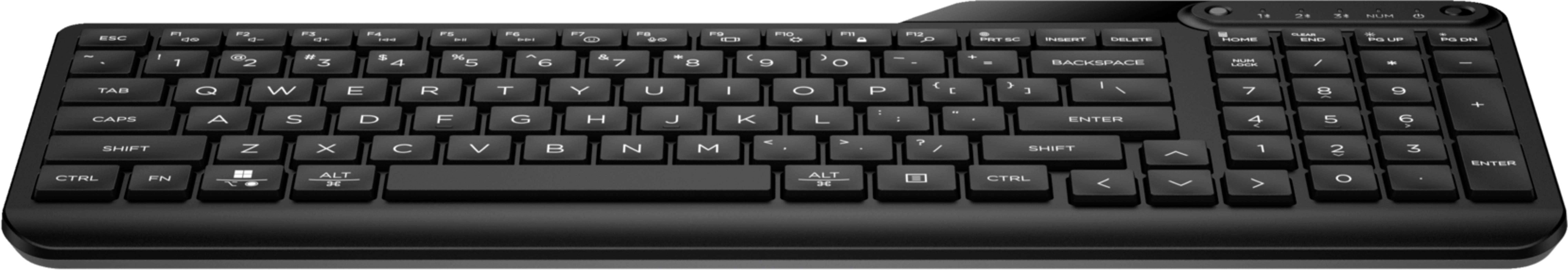 Eine schwarze Tastatur mit einem Nummernblock und Funktionstasten.
