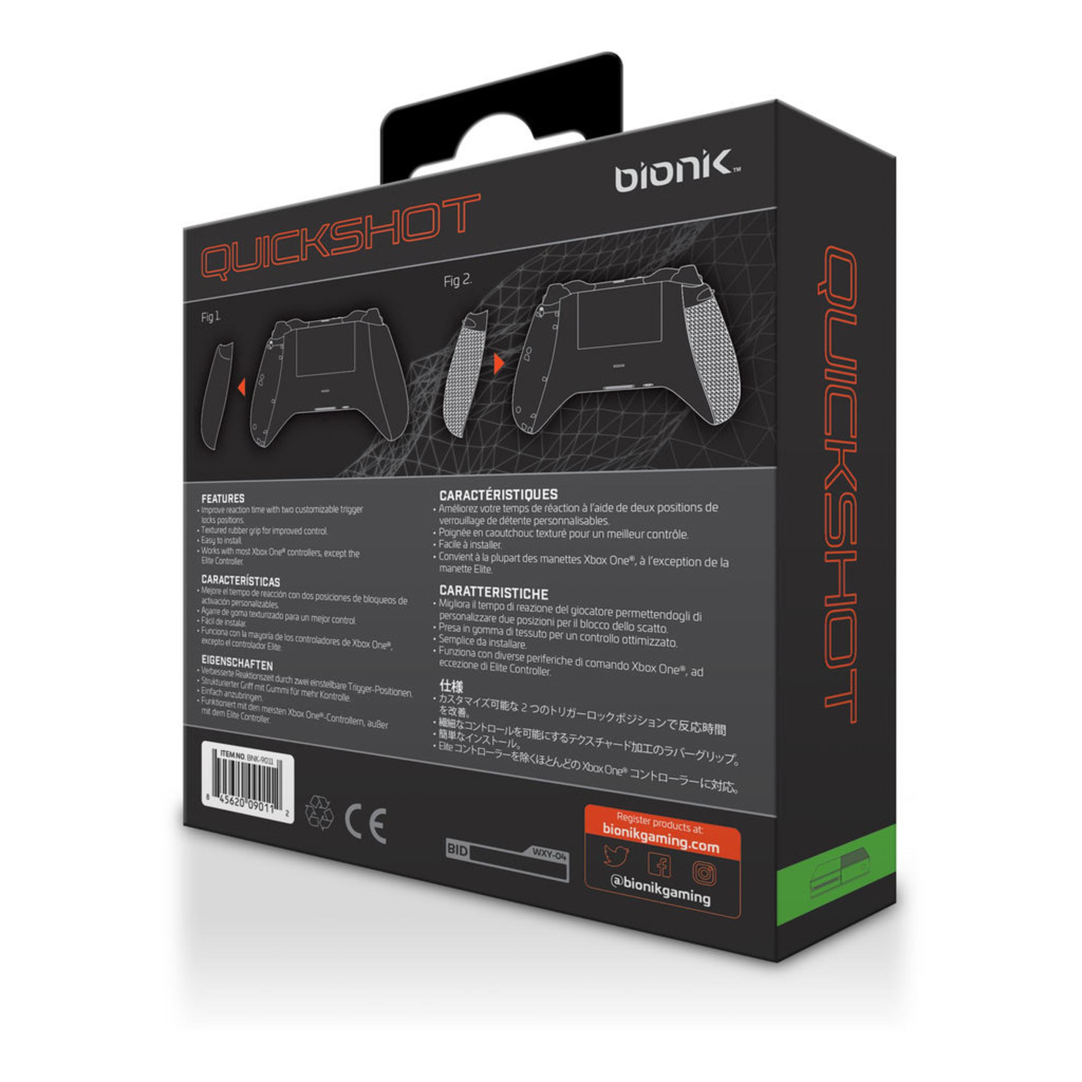 Opakowanie kontrolera Bionik Quickshot przedstawia kontroler.