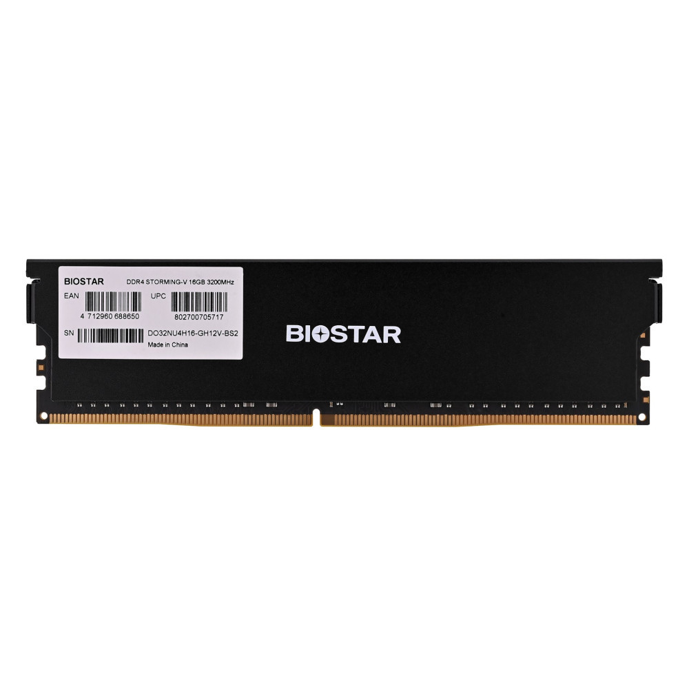 Czarny moduł RAM DDR4 z logo i etykietą Biostar.