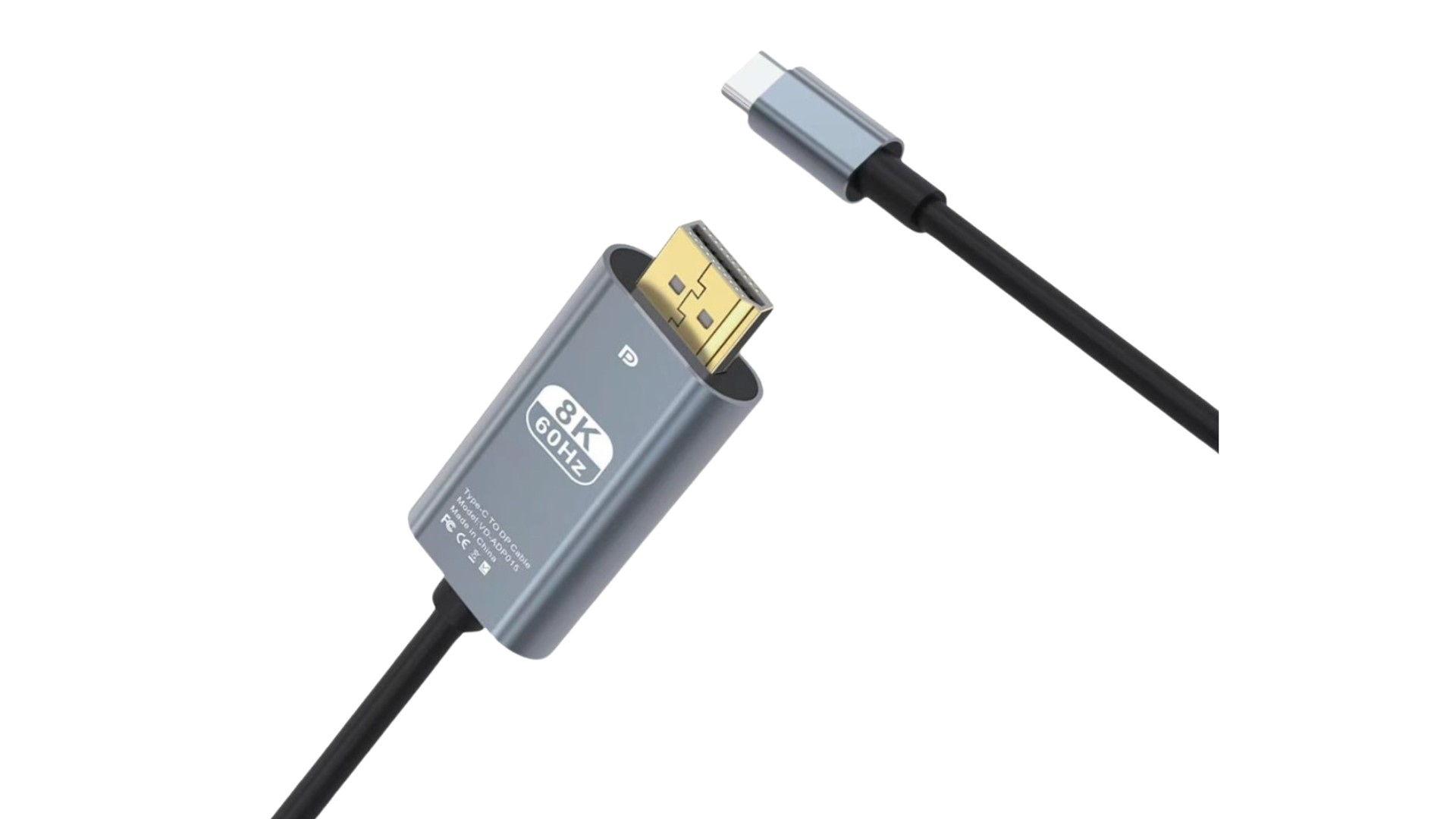 Szary adapter ze złączami HDMI i USB-C, 8K 60Hz.