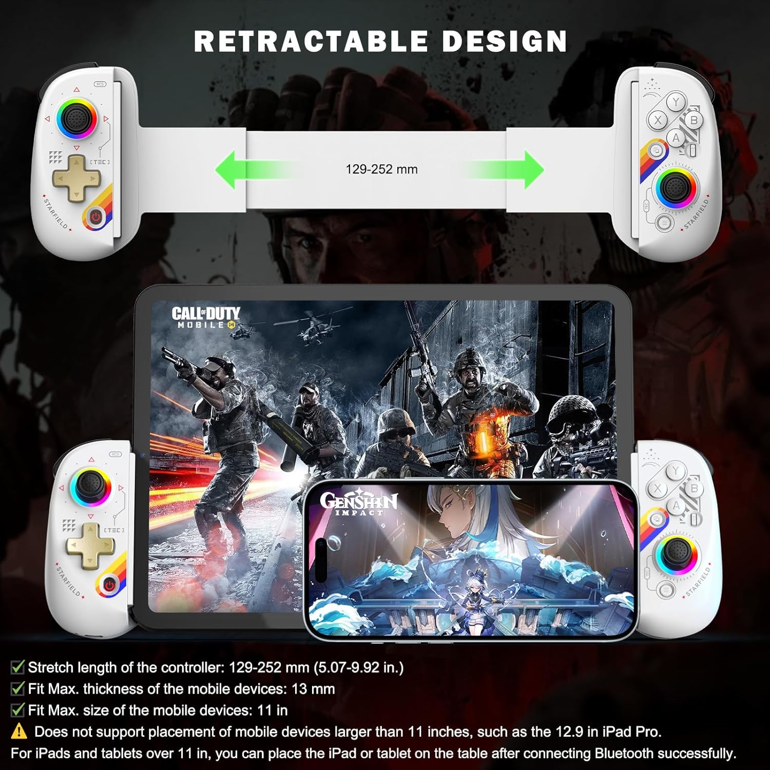 Ein einziehbarer Controller für Mobiltelefone mit Spielbildschirmen.