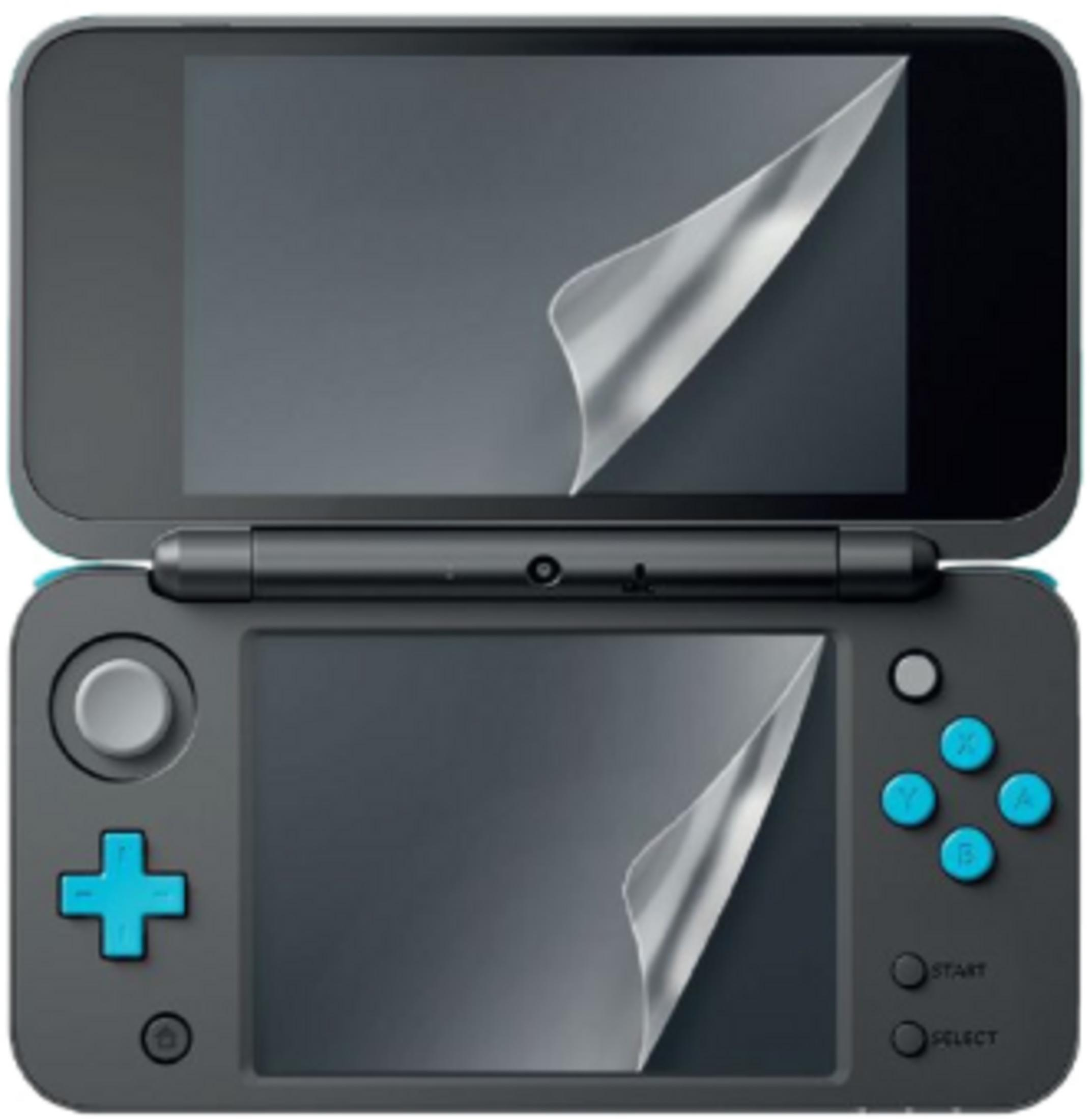 Nintendo 2DS XL grigio con pellicole protettive su entrambi.