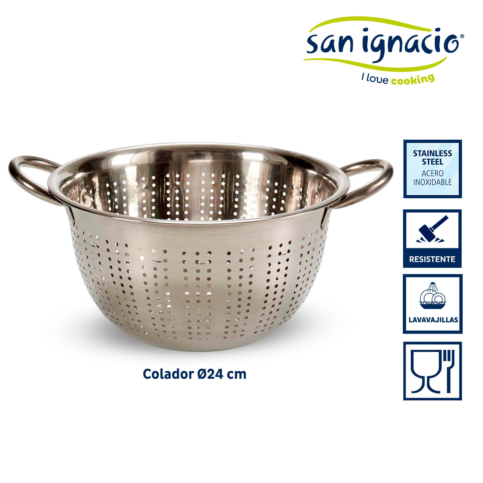 Colador de acero inoxidable con asas, 24 cm diámetro.