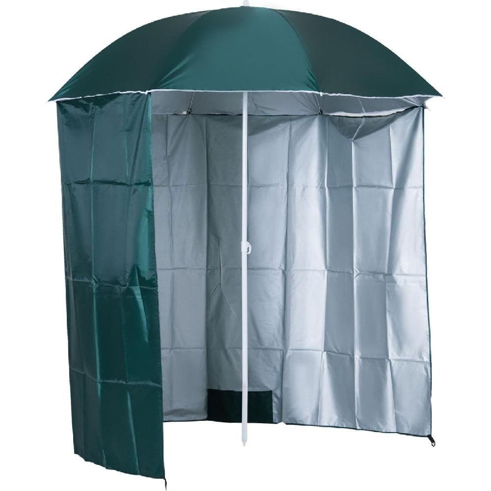 Una tenda per la privacy verde con pareti argentate e un palo.