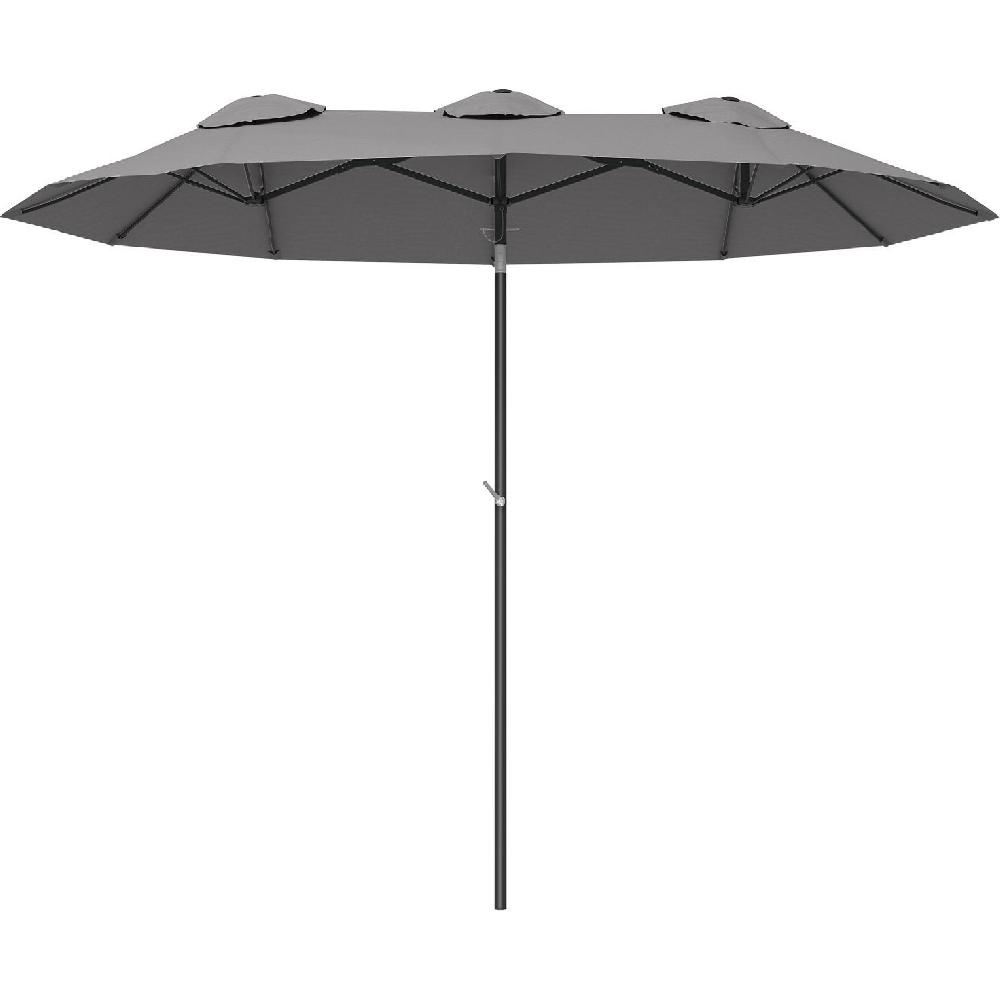 Un ombrellone rettangolare grigio scuro con cupole multiple su sfondo bianco.