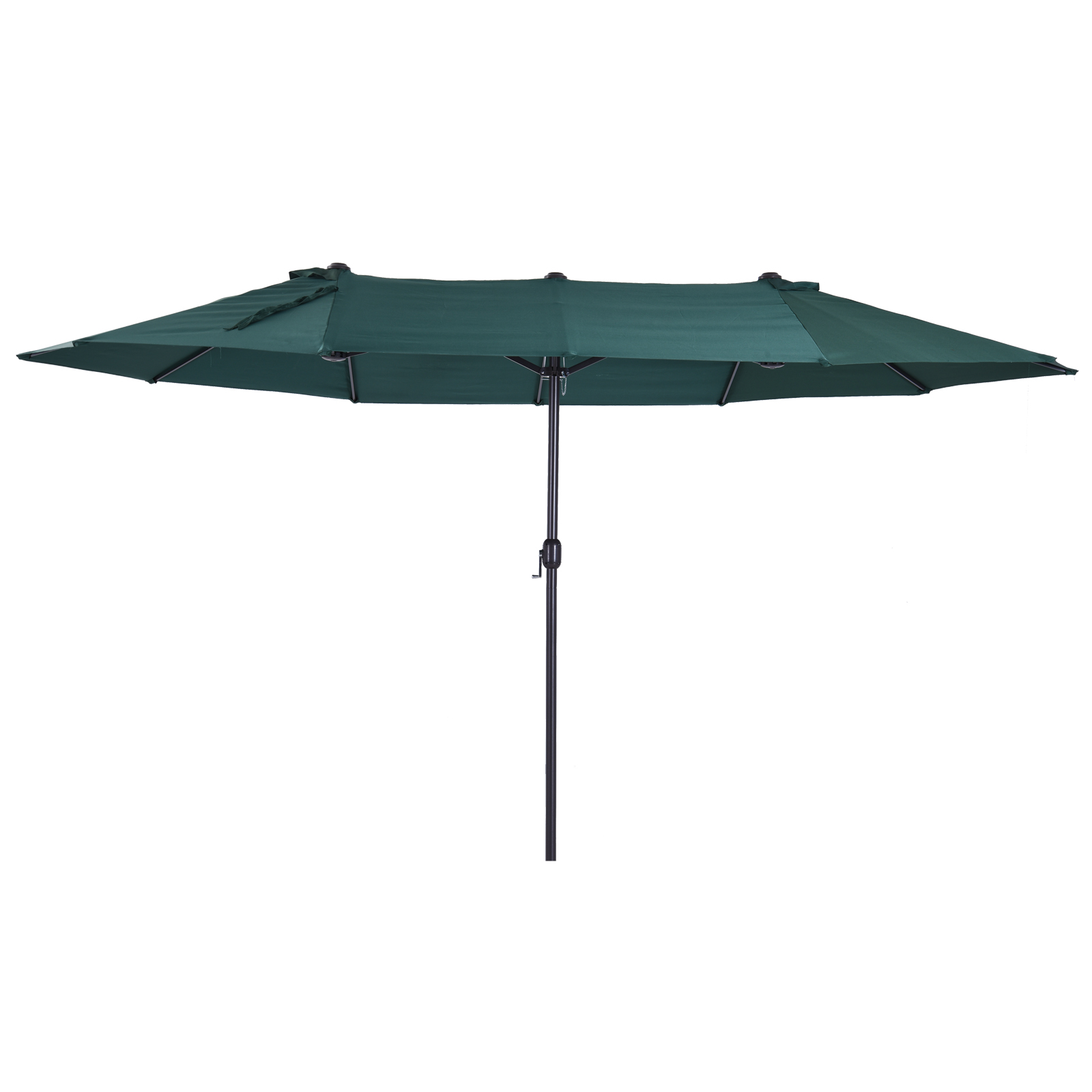 Un ombrellone rettangolare verde scuro a due segmenti su sfondo bianco.