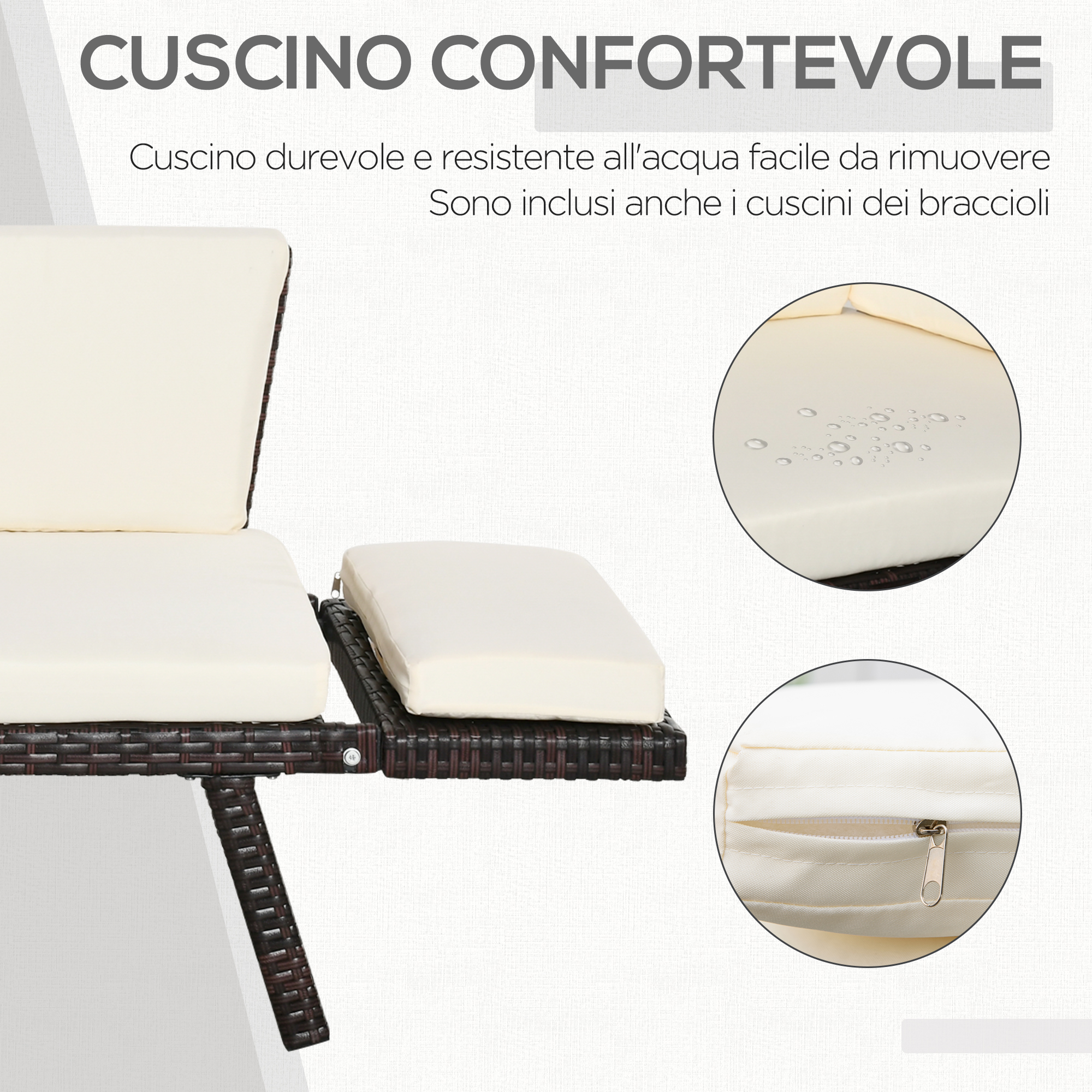 Cuscino in rattan comodo e idrorepellente con dettaglio zip.