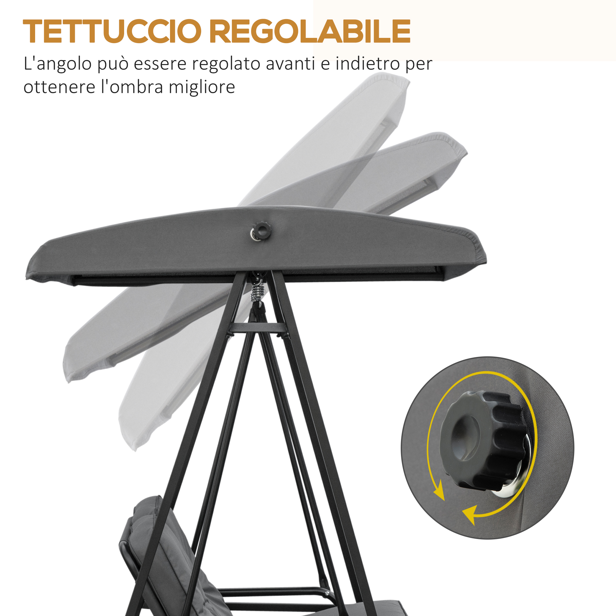 Un tettuccio grigio per dondolo regolabile avanti e indietro per l'ombra.