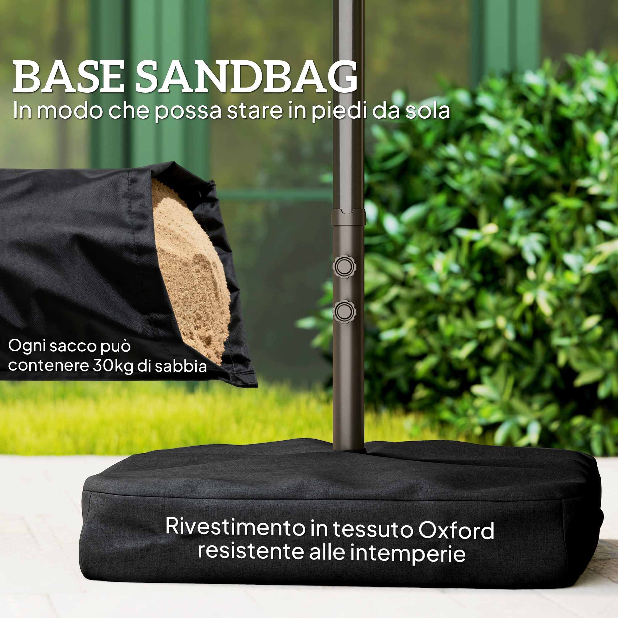 Base ombrellone a sacco di sabbia, tessuto Oxford, riempita di sabbia.