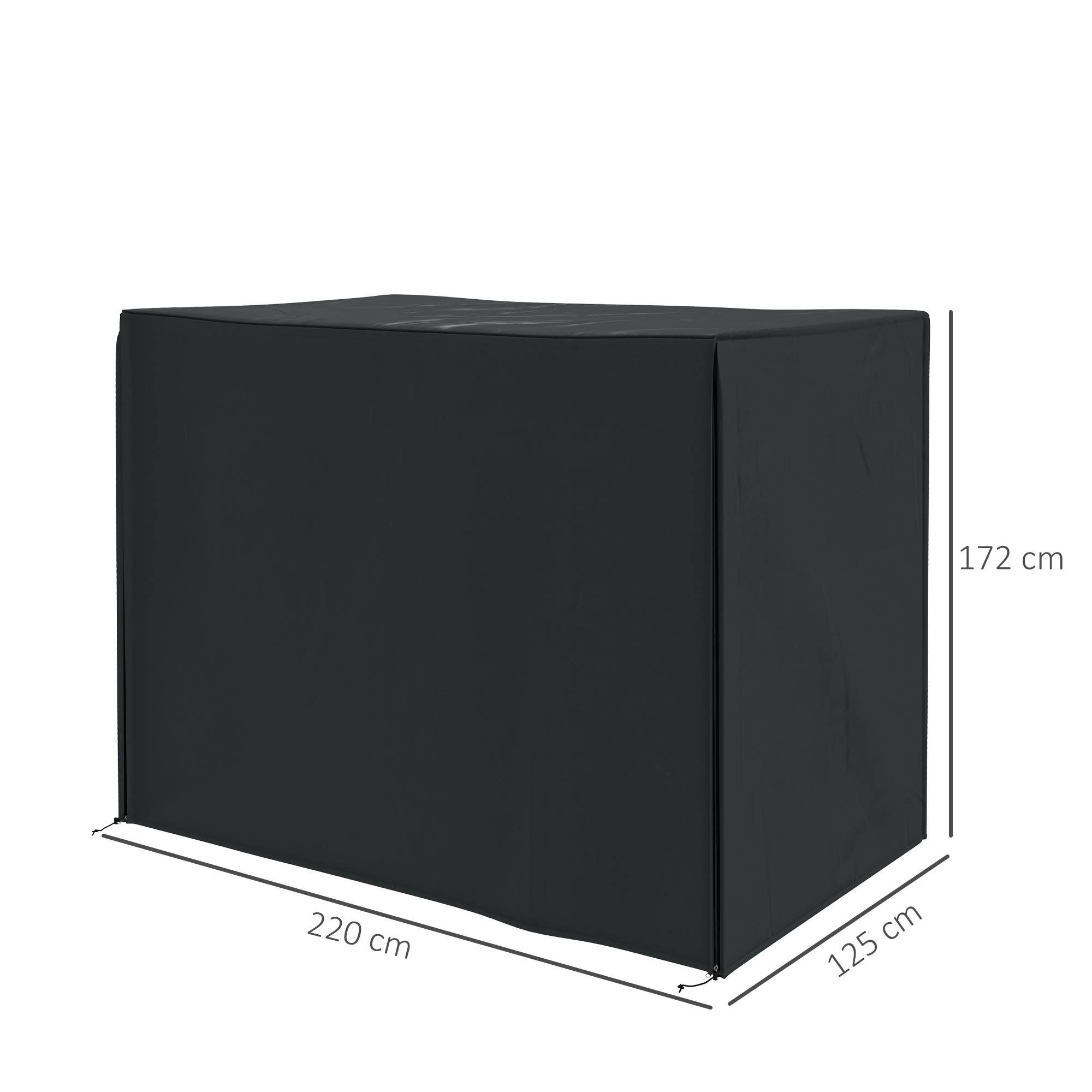 Una copertura nera per mobili di 220x125x172 cm.