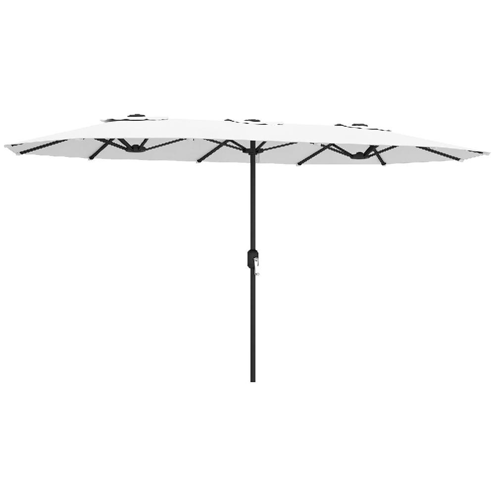 Ombrellone bianco con telaio nero su sfondo bianco.