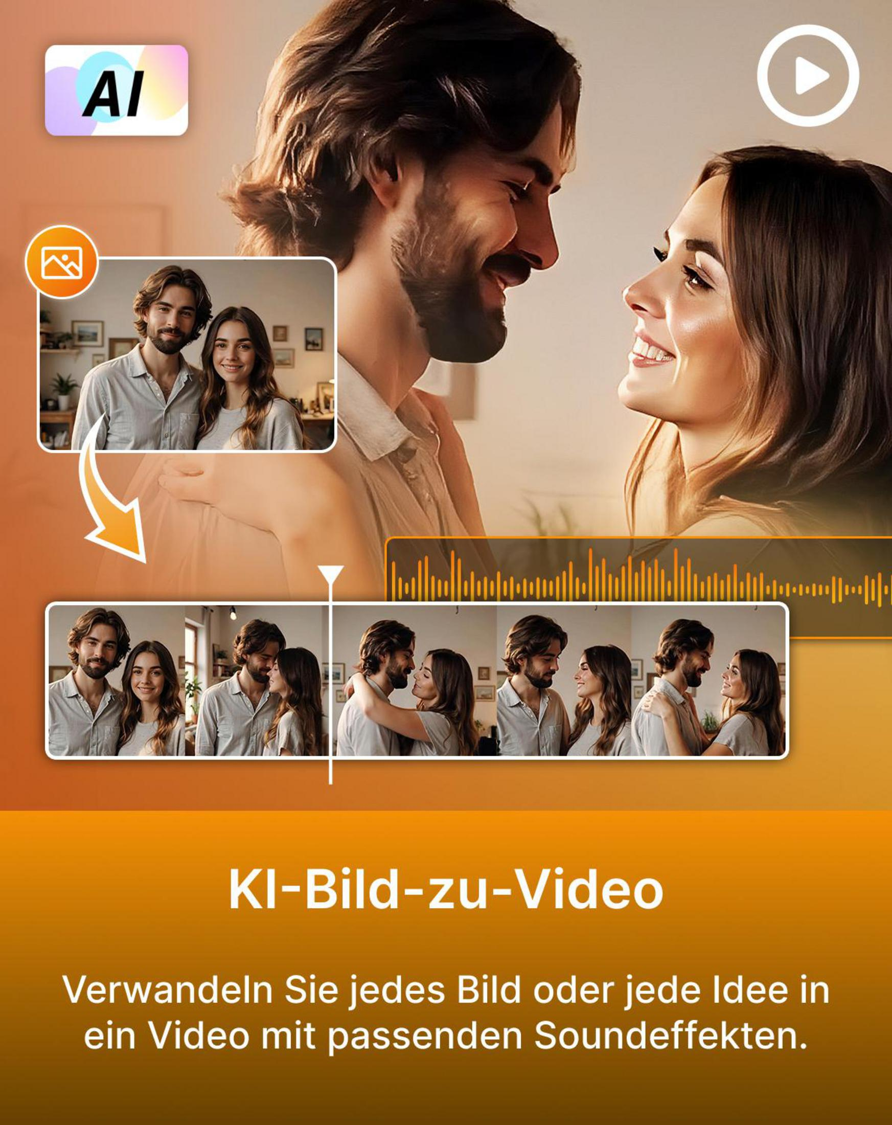 Uomo e donna si guardano, app IA da immagine a video con audio.