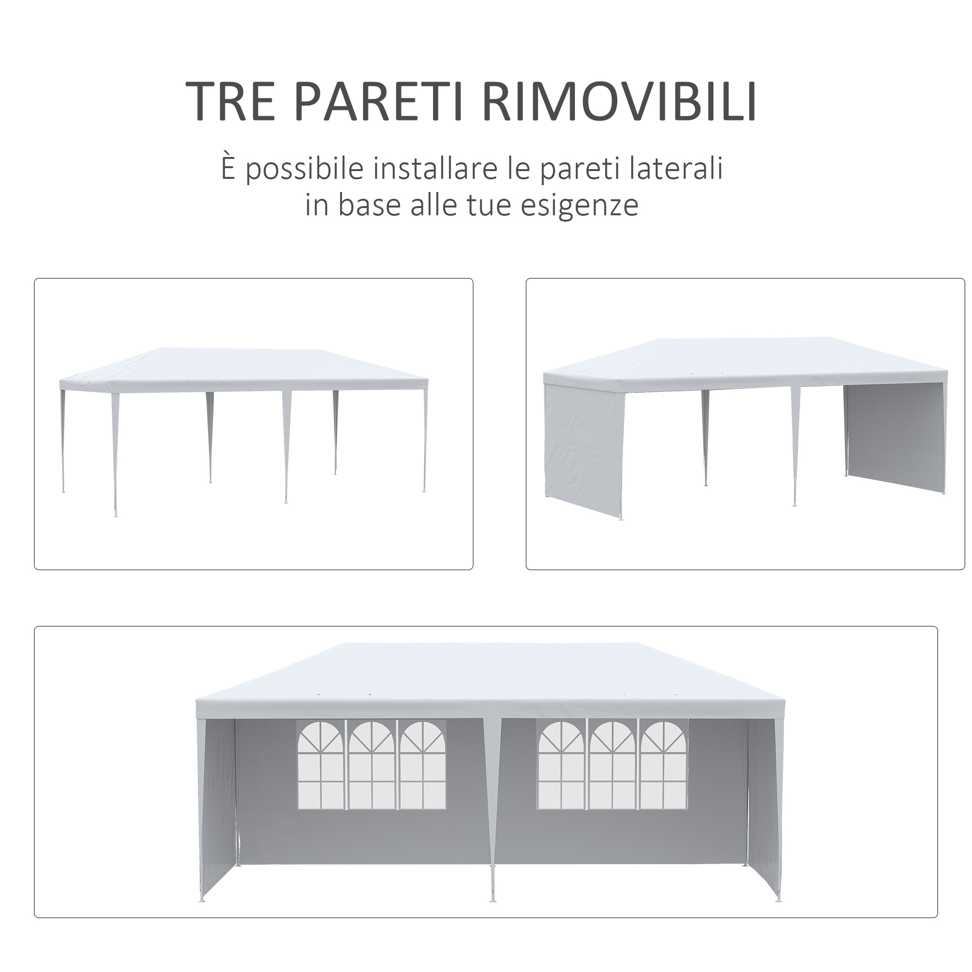 Tende bianche con e senza finestre, con e senza pareti laterali.