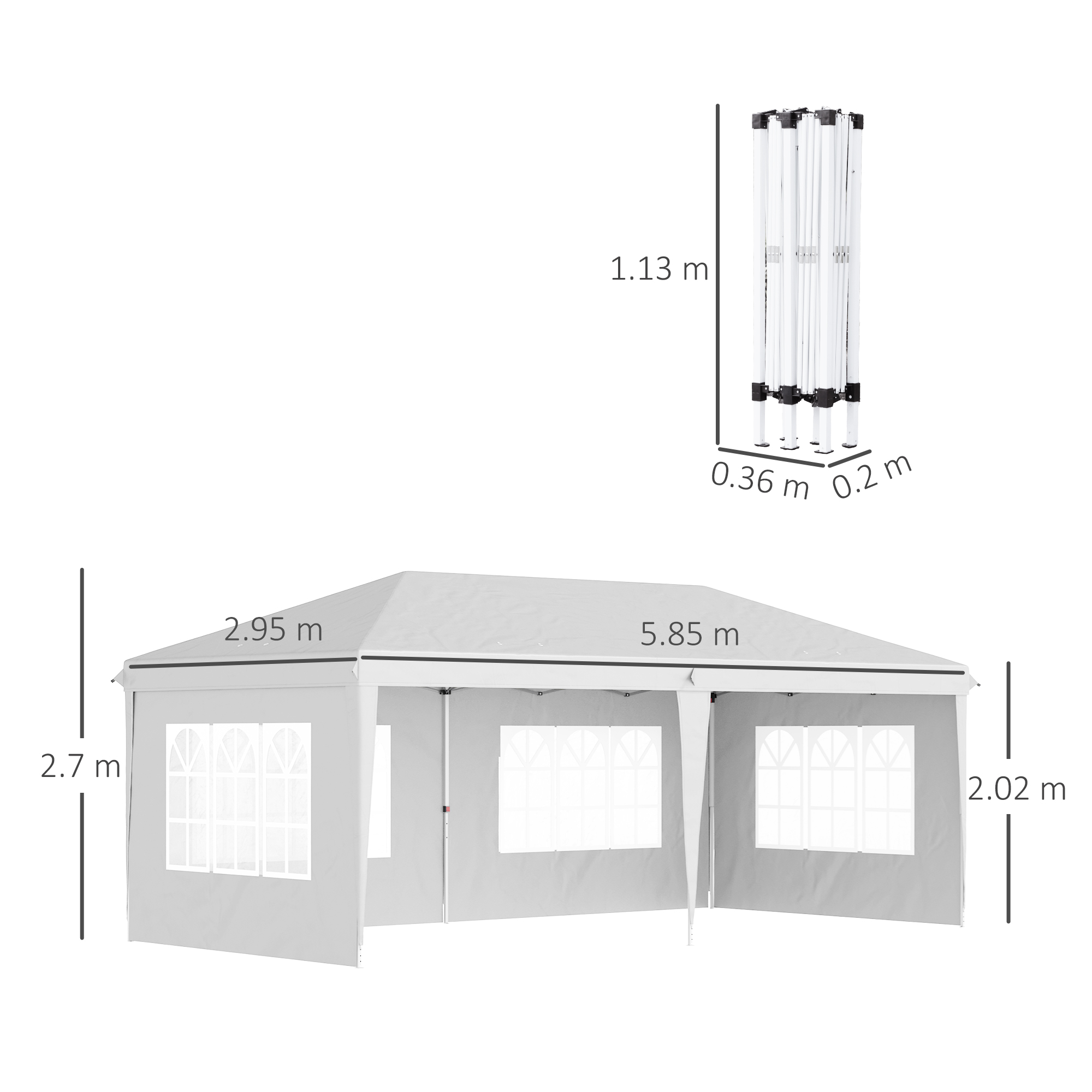 Una tenda bianca con finestre ed etichette di misurazione.