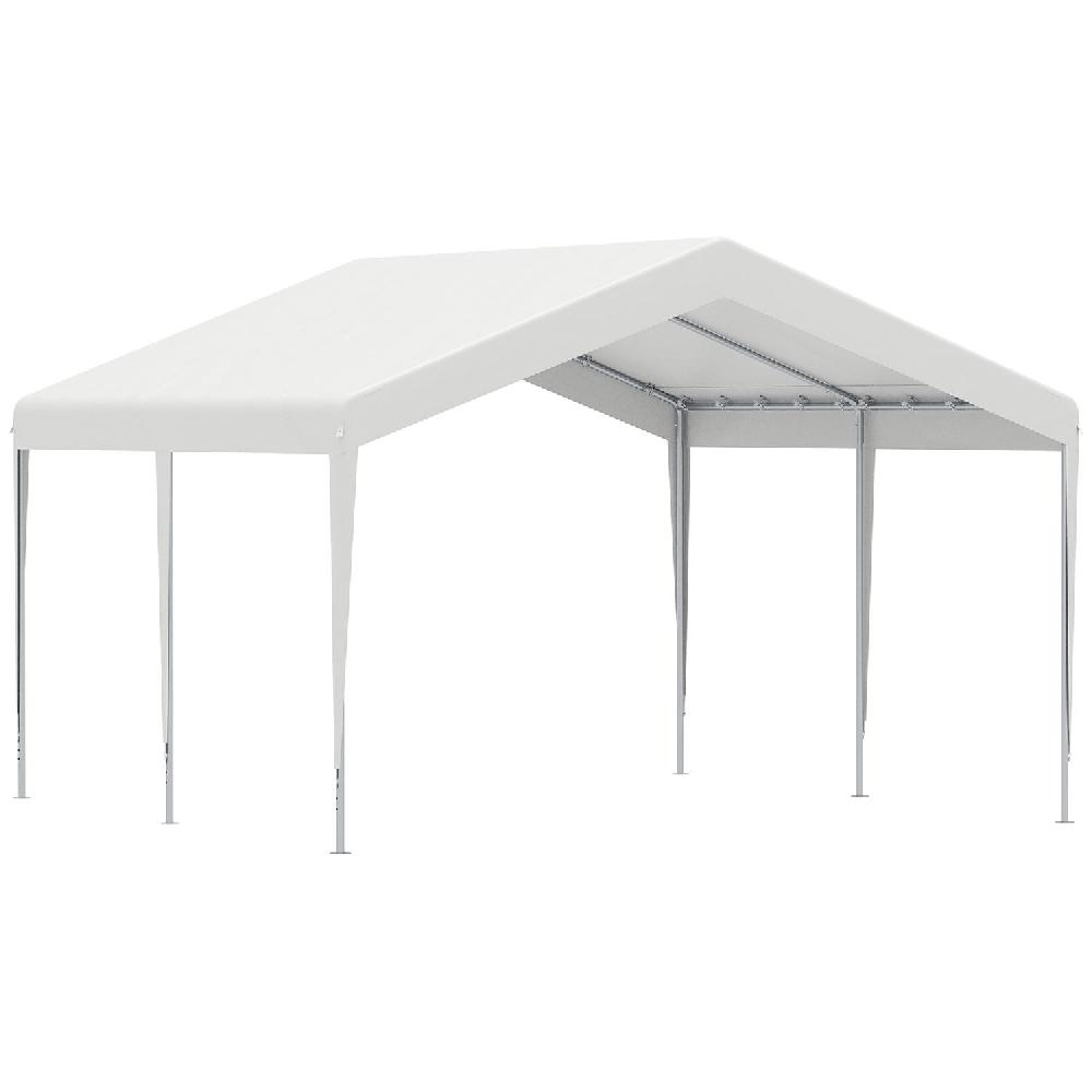 Una tenda a baldacchino bianca con telaio in metallo e otto gambe.