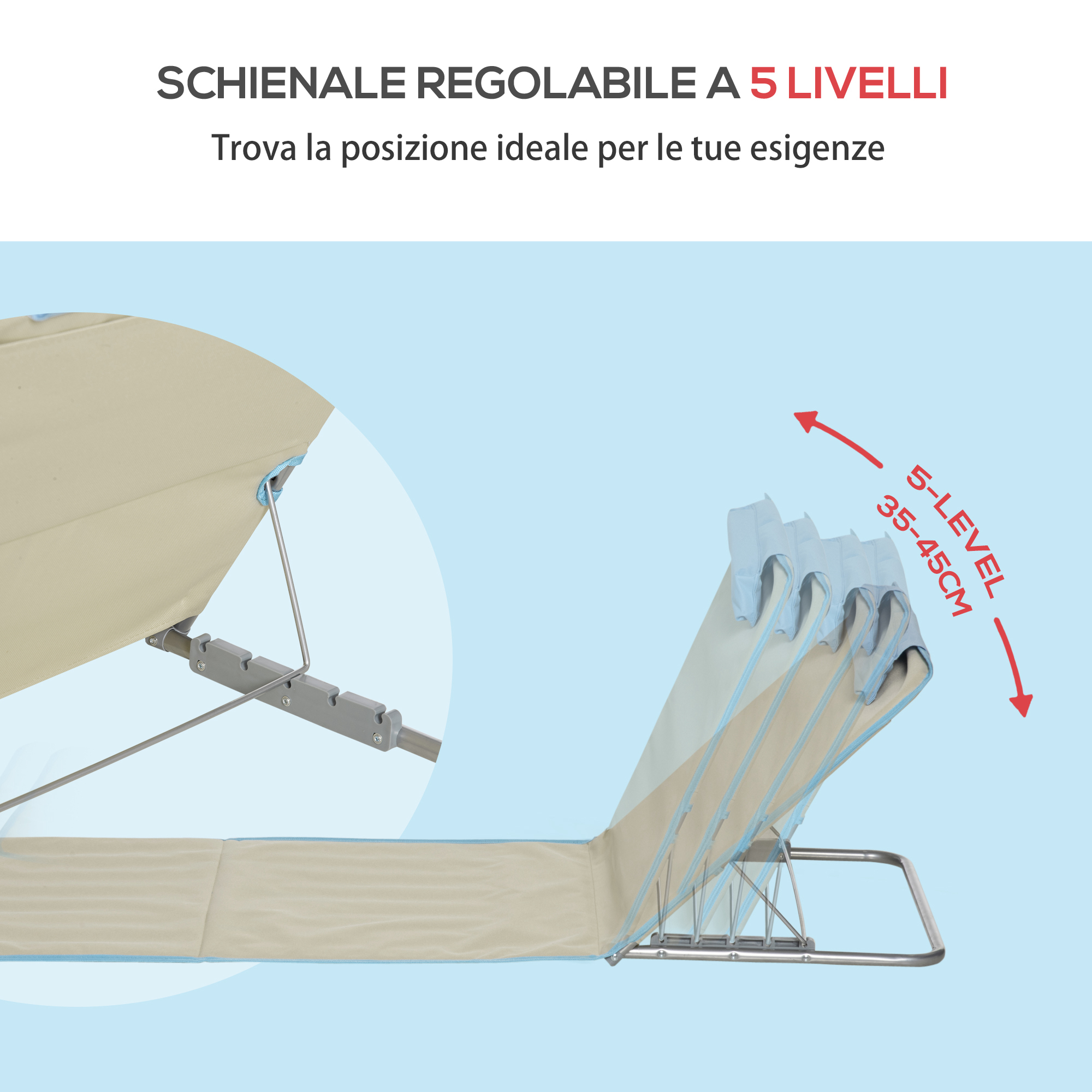 Schienale regolabile a 5 livelli (35-45cm).