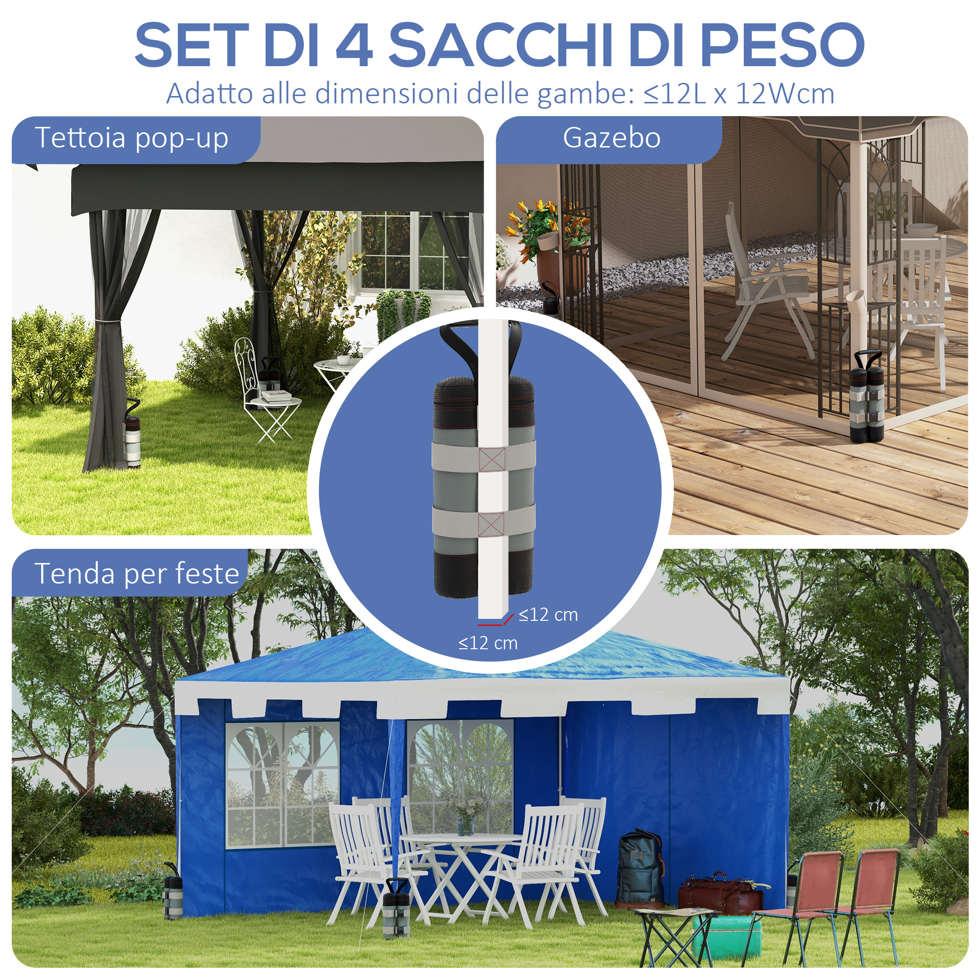Set di 4 sacchi di peso, adatti per gambe fino a 12x12cm.