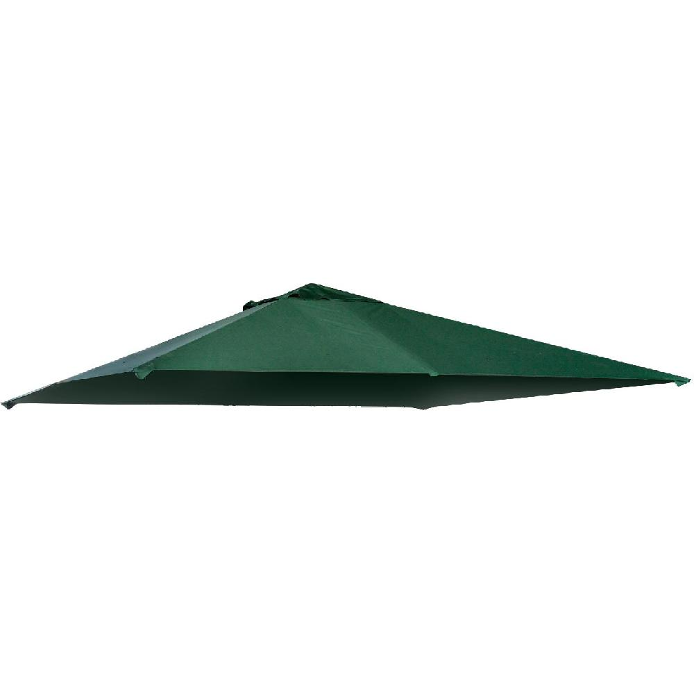 Tessuto verde per ombrellone su sfondo bianco.