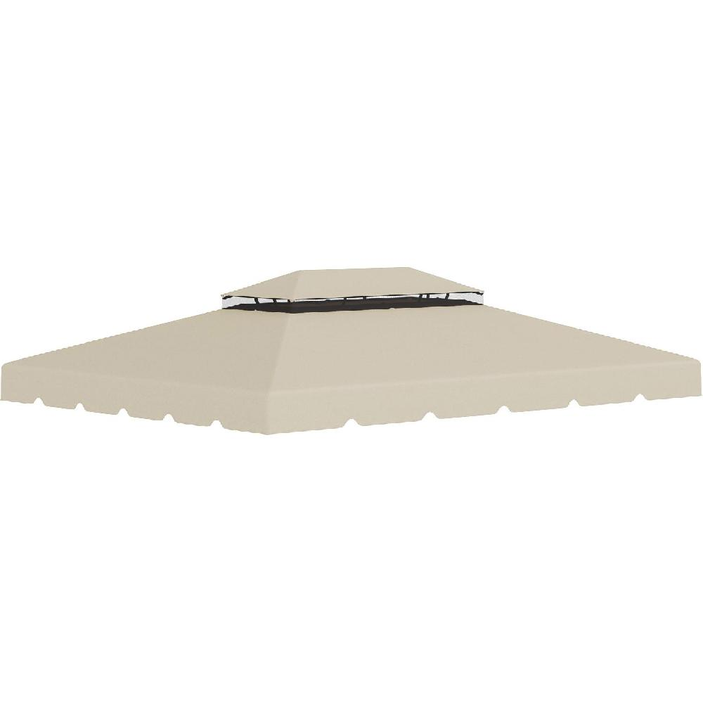 Telo beige a gazebo a doppio livello su sfondo bianco.